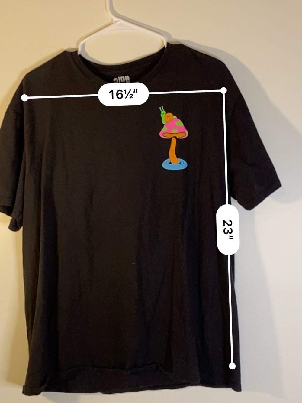 Black Tee with Colorful Mushroom Graphic - Picture 6 of 7